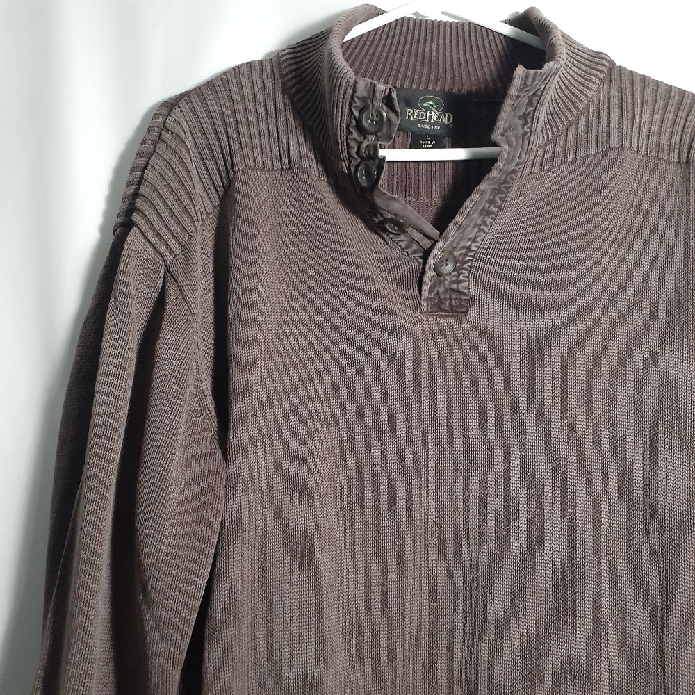 🔥 Redhead Brown Men's 💯 Cotton 1/4 Button Sweater Large